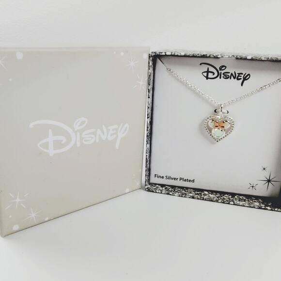 Disney Minnie Mouse Necklace Silver-Toned Heart NIP - Picture 2 of 8